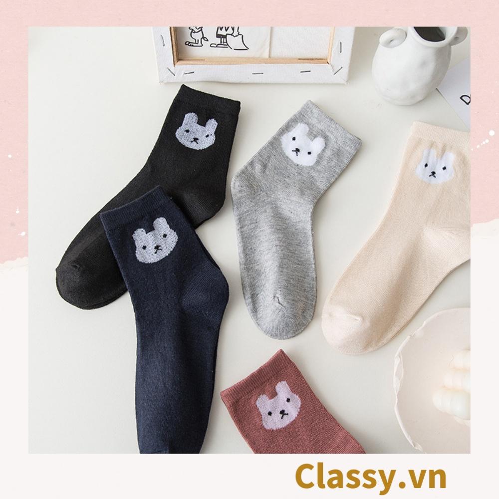 1 đôi Tất cổ cao, vớ cổ cao Classy nhiều màu chất cotton in hình gấu G1686