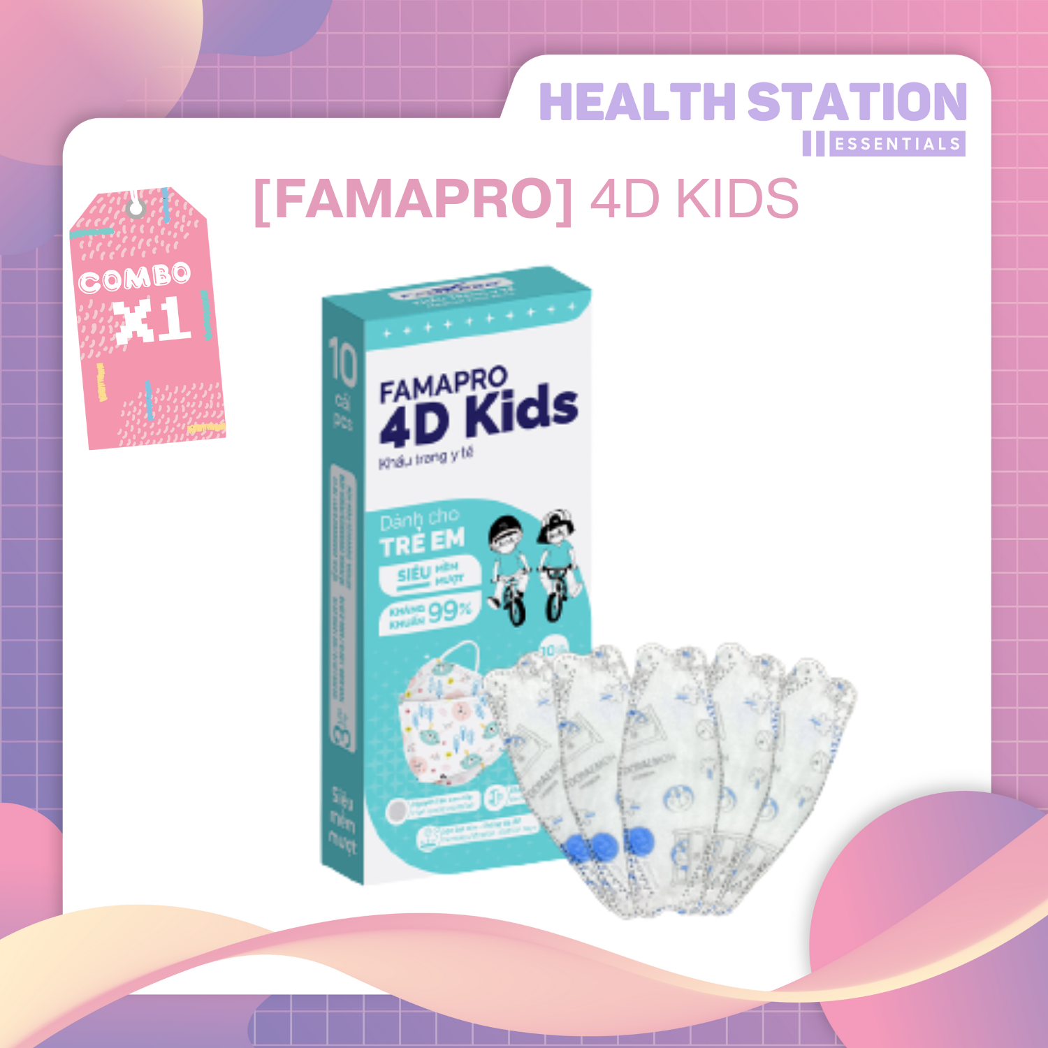- Khẩu trang TRẺ EM kháng khuẩn cao cấp Famapro 4D KIDS tiêu chuẩn KF94