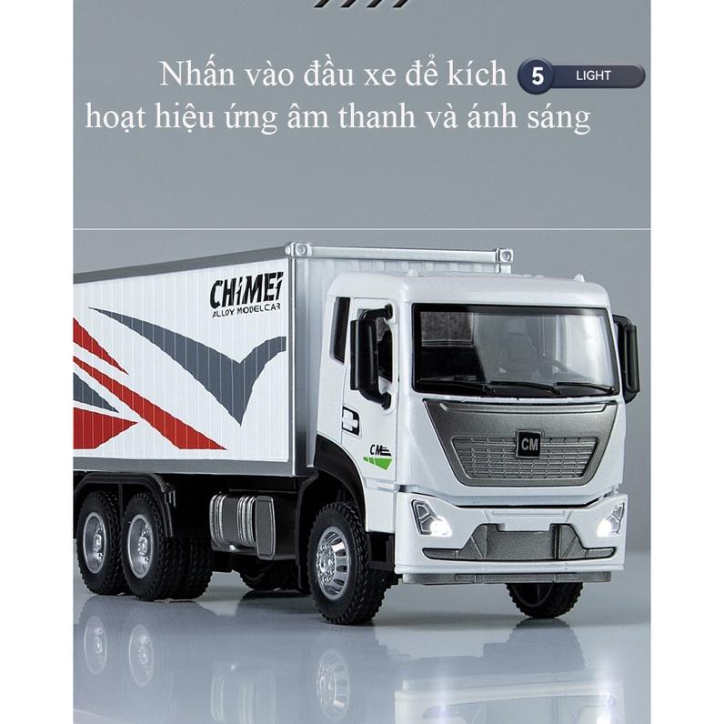 Đồ chơi xe container thành phố bằng hợp kim nguyên khối có nhạc đèn mở được cửa xe và thùng xe