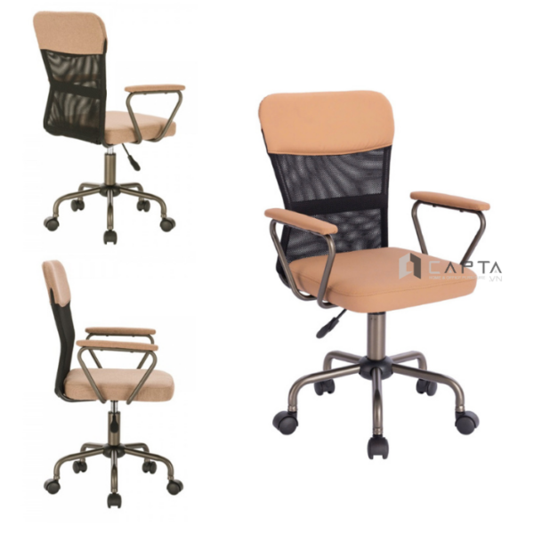 Ghế làm việc nệm giả da CE1033-P Nội thất Capta Ghế văn phòng lưng trung nhập khẩu chức năng xoay nâng hạ độ cao gật gù tay ghế và chân thép sơn tĩnh điện màu xám-nâu office chair hcm