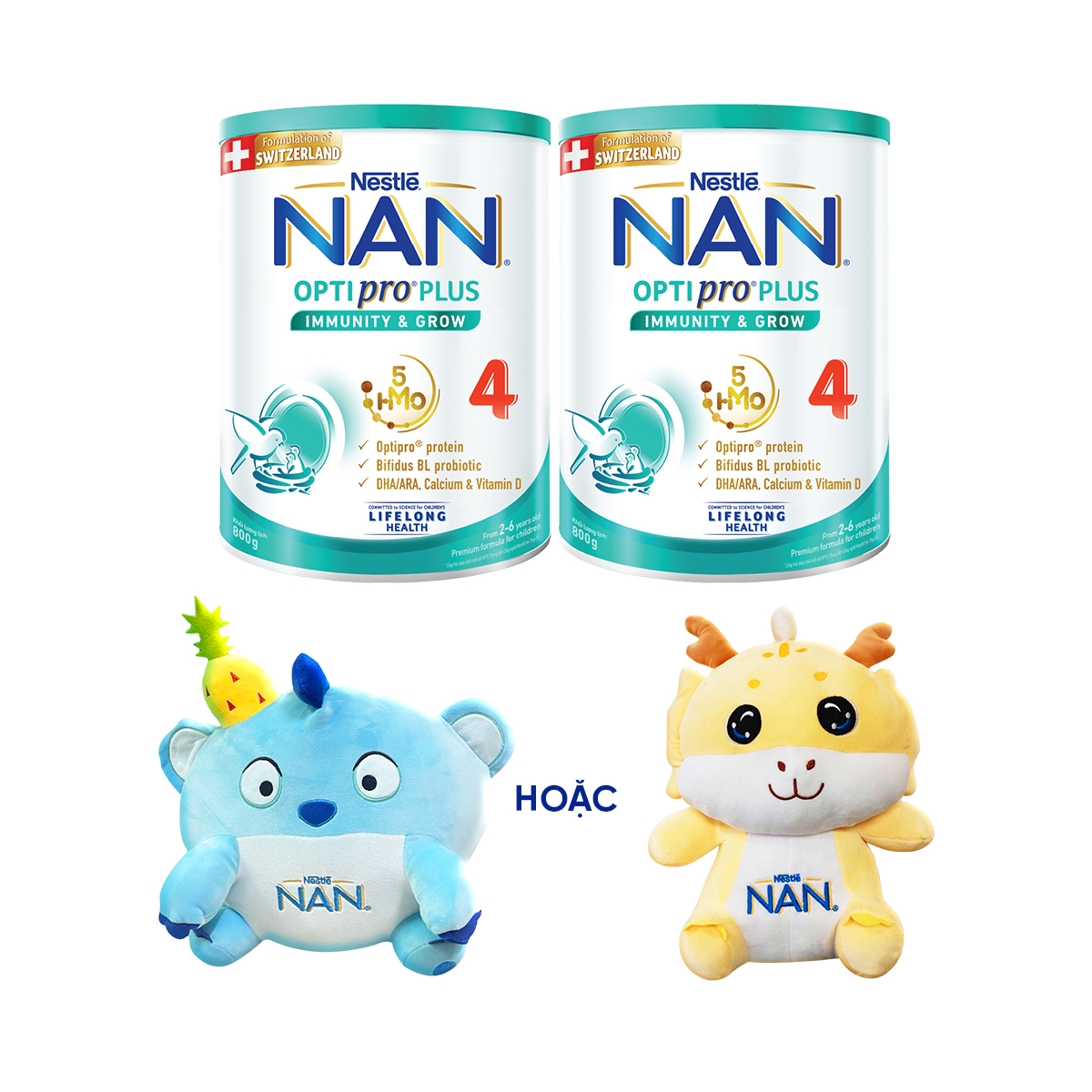 [Tặng Gấu bông to] Bộ 2 lon Sữa bột Nestlé NAN OPTIPRO PLUS 4 800g/lon với 5HMO Giúp tiêu hóa tốt