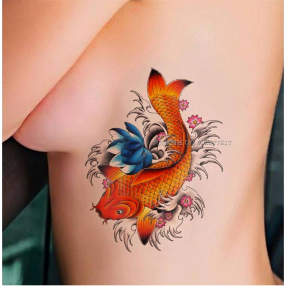 Combo 3 tấm hình xăm dán tattoo cao cấp 15X21cm CÁ CHÉP TUYỆT ĐẸP A019 (Tặng 1 hình xăm dán đẹp)