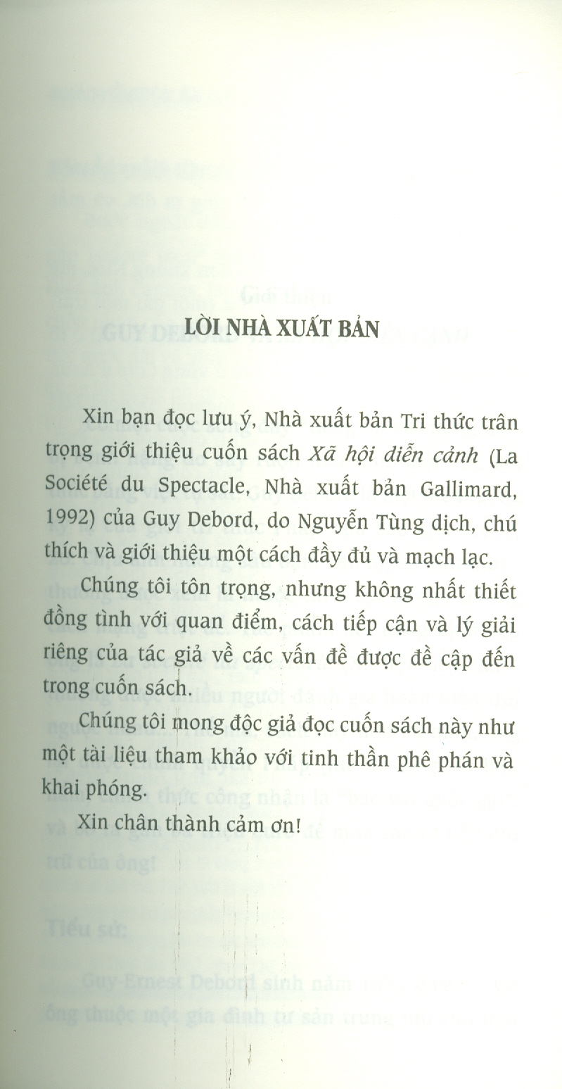 Xã Hội Diễn Cảnh (Tủ sách Tinh Hoa) - Guy Debord ; Nguyễn Tùng dịch, chú giải, giới thiệu (Ấn phẩm bỏ túi)