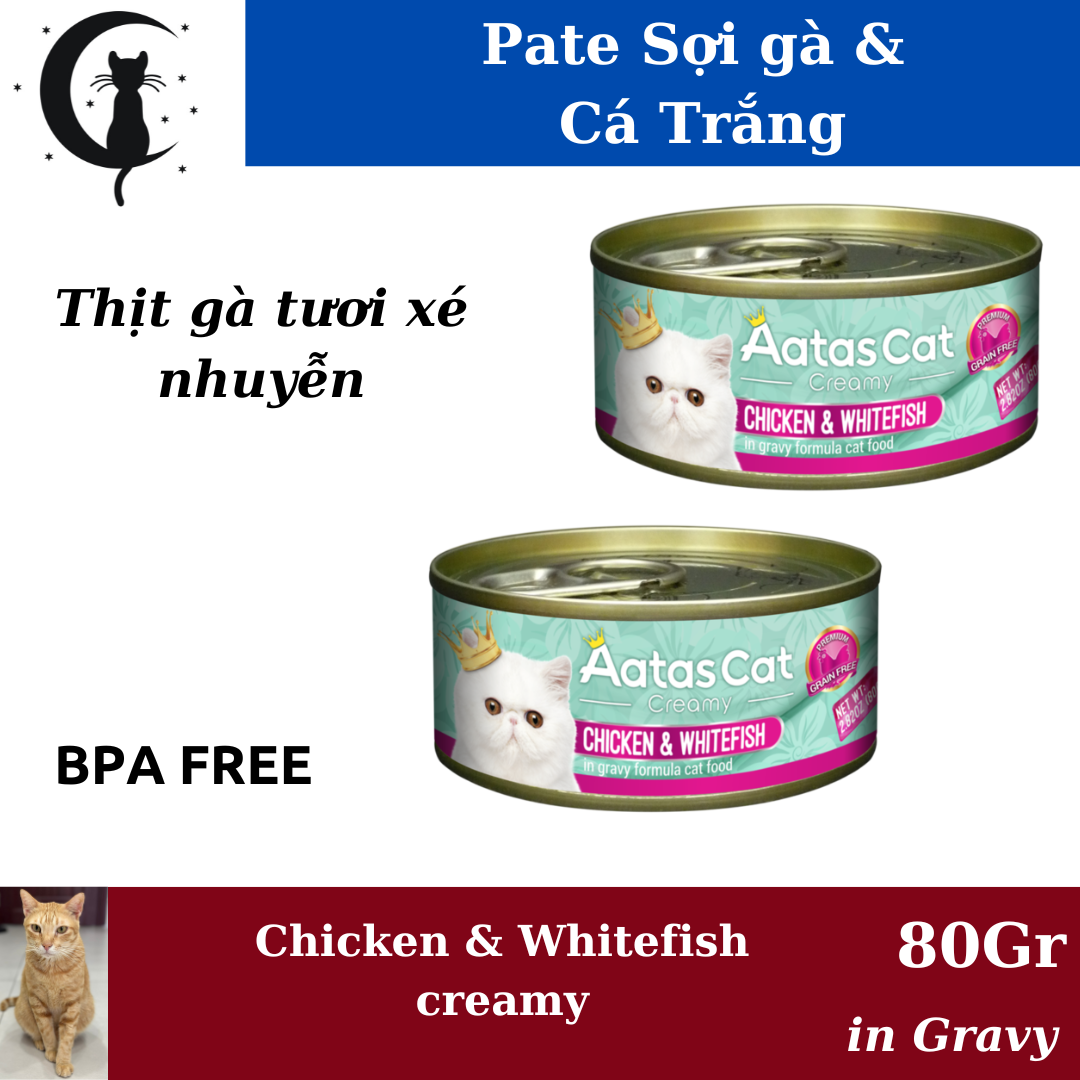 Pate Mèo AATAS Vị Gà và topping, Lon 80gr [Sợi gà nhuyễn