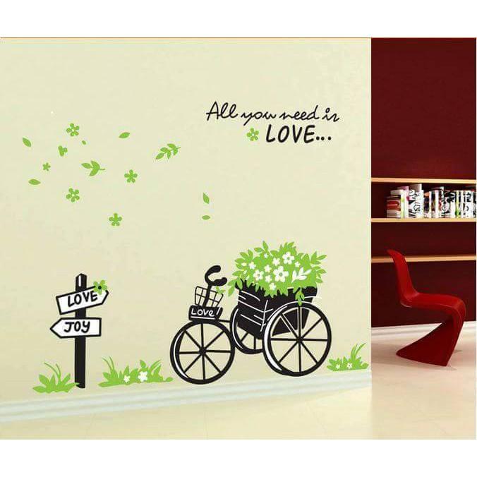 Decal dán tường Combo 3 tranh xe đạp + đèn hoa + Cột đèn