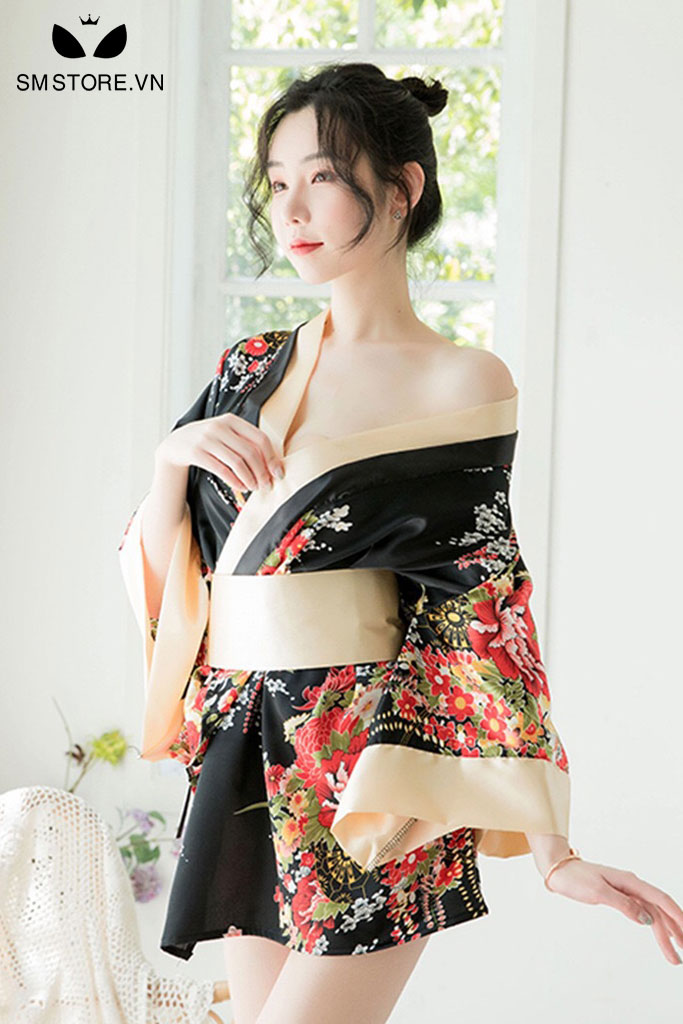 Set áo ngủ nữ kimono ngắn cùng quần lót lọt khe sexy gợi cảm - SMS023