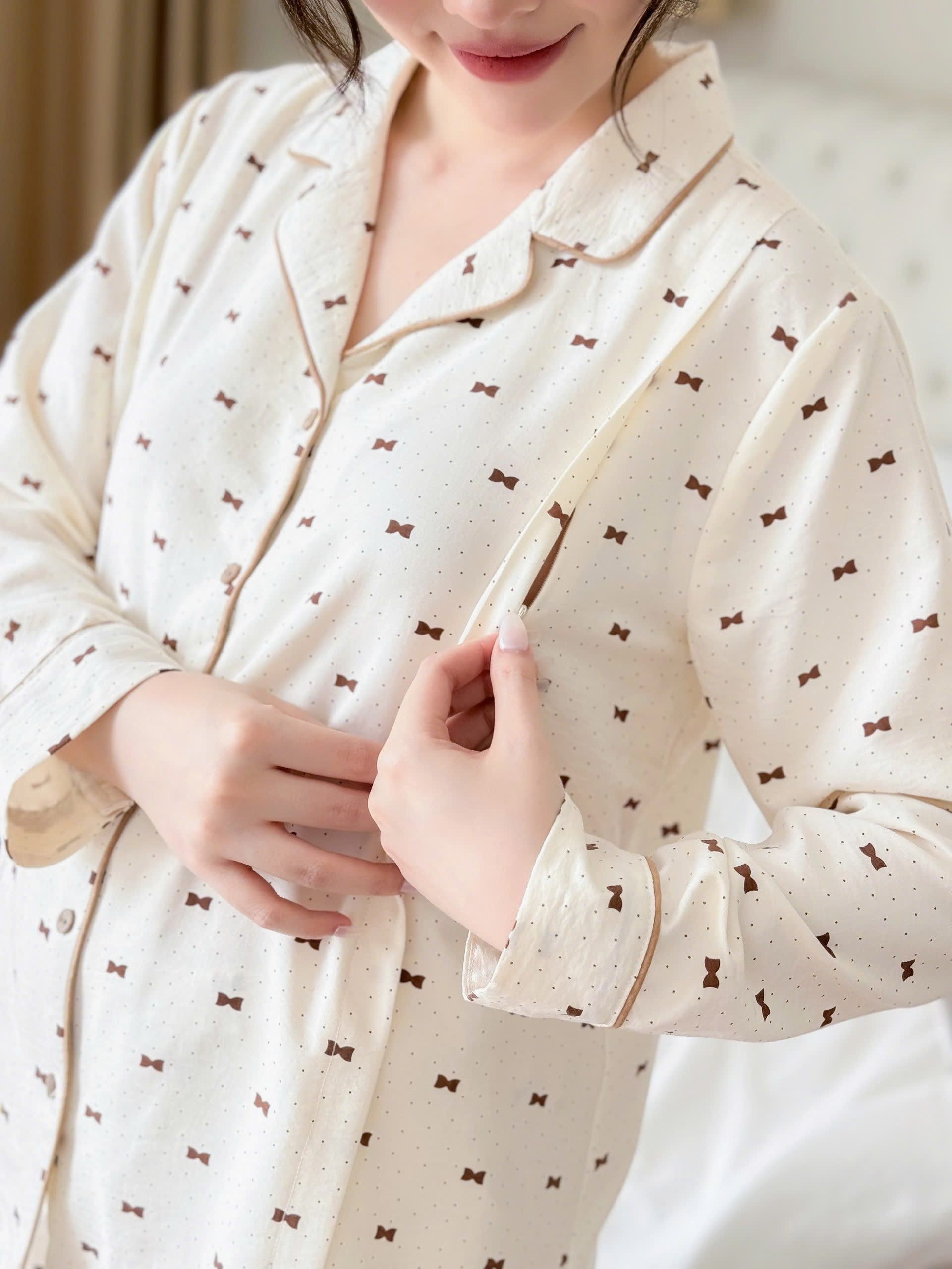 Bộ bầu mặc nhà và sau sinh đũi cao cấp mềm nhẹ mát áo có khóa dọc bé ti và quần chun chỉnh bụng