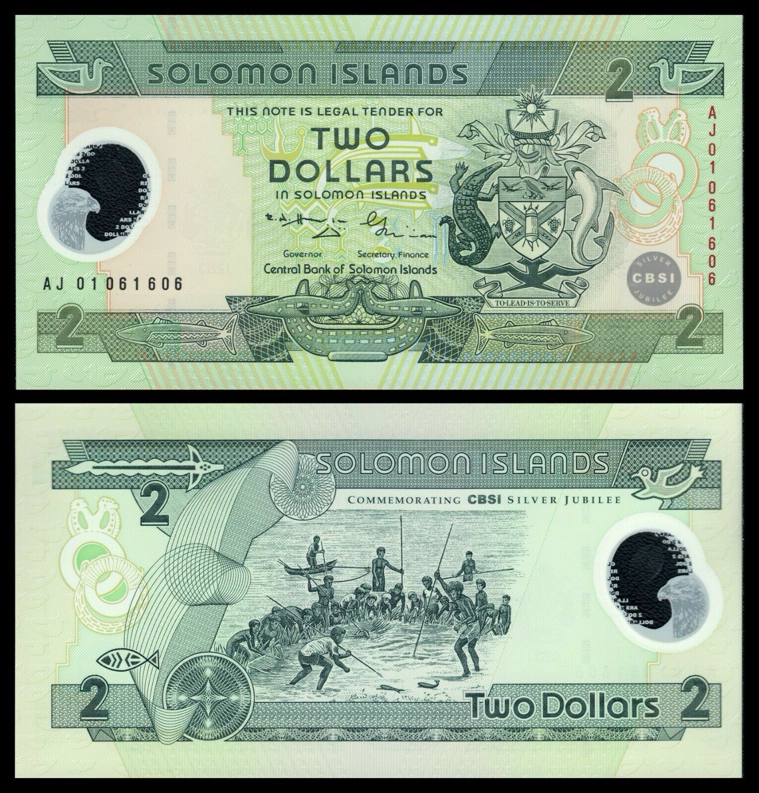 Tiền Solomon 2 dollars mới cứng sưu tầm