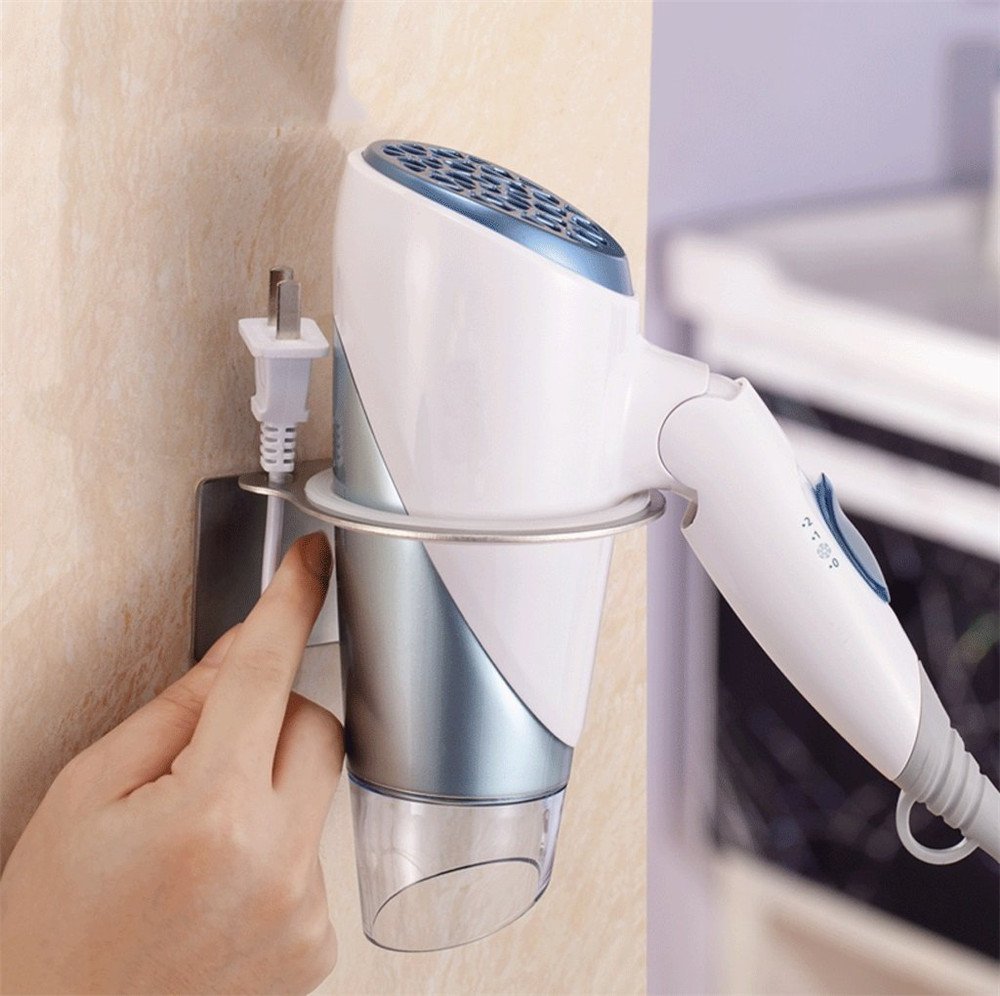 Giá treo máy sấy tóc Inox 304 HOBBY Home Decor MS2 dán tường hoặc khoan - kèm keo dán 3M siêu dính và đinh ốc