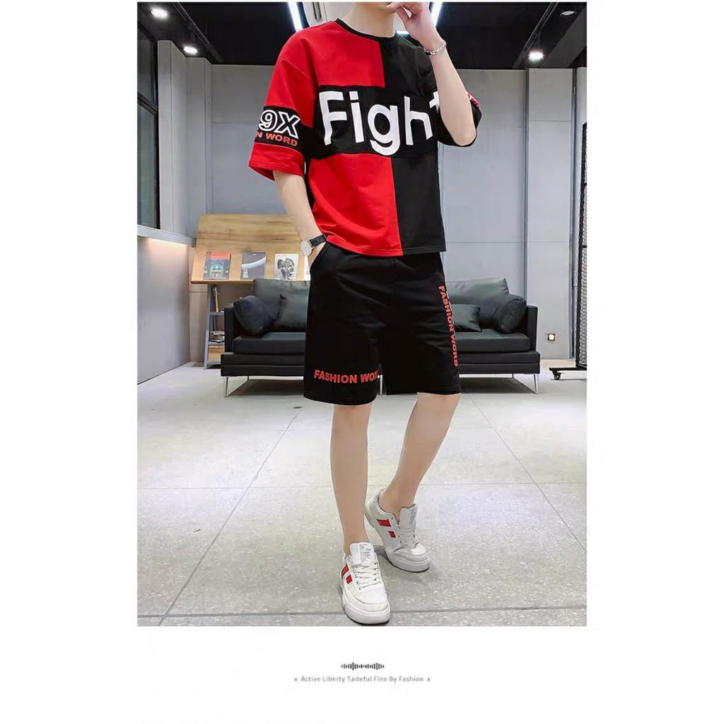 Đồ bộ thể thao nam mua hè FIGHT vải thun da cá dày , thoáng mát, co dãn tốt, One Size