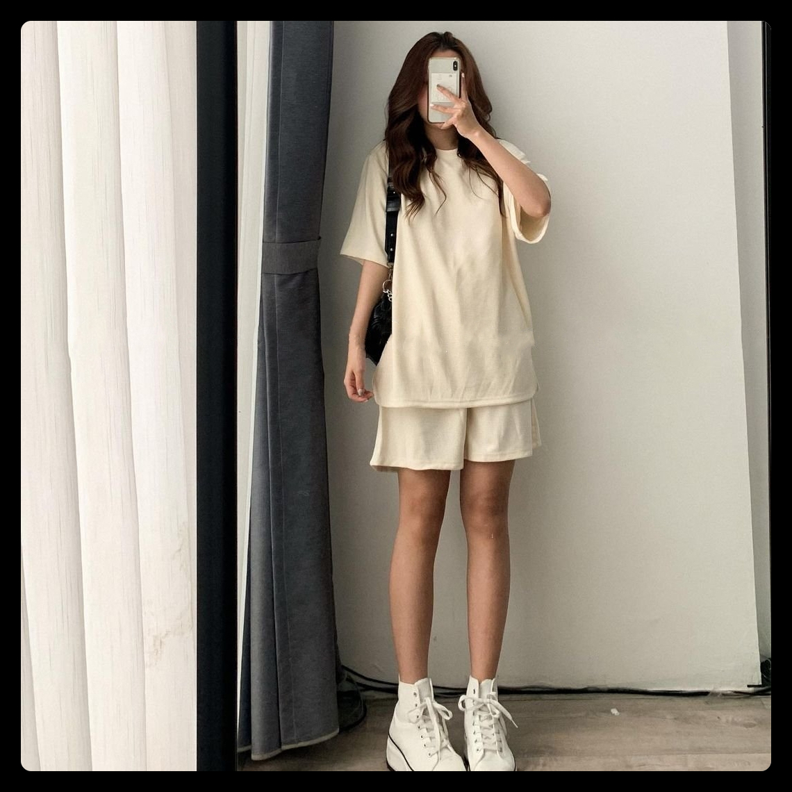 Bộ đồ nữ áo tay lỡ quần sooc dáng thụng chất tổ ong freesize thời trang mùa hè trẻ trung năng động