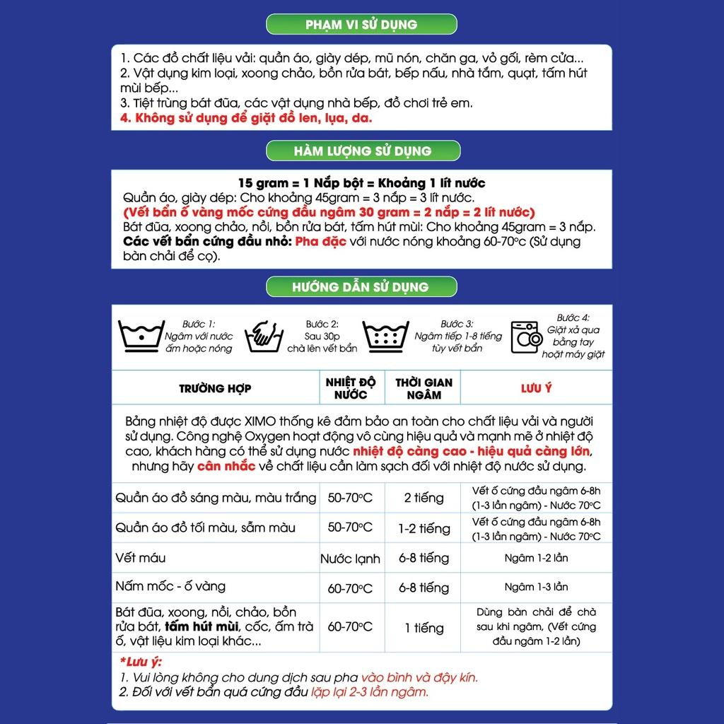 Bột giặt tẩy vết bẩn đa năng Ximo giúp trắng quần áo, đồ gia dụng - sạch như mới 350g