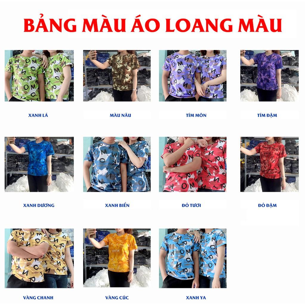 Áo Thun Loang Màu Xanh Biển Nam Nữ Ngắn Tay Cổ Tròn Vải Thun Lạnh Ảnh Chụp Thật