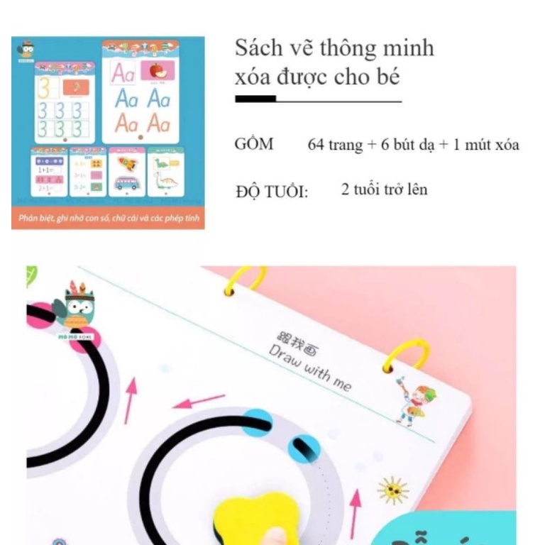 Tập Tô Vẽ Thông Minh Xóa Được 64 Trang - Đồ chơi Giáo Dục Montessori Cho Bé Từ 2 3 4 5 Tuổi