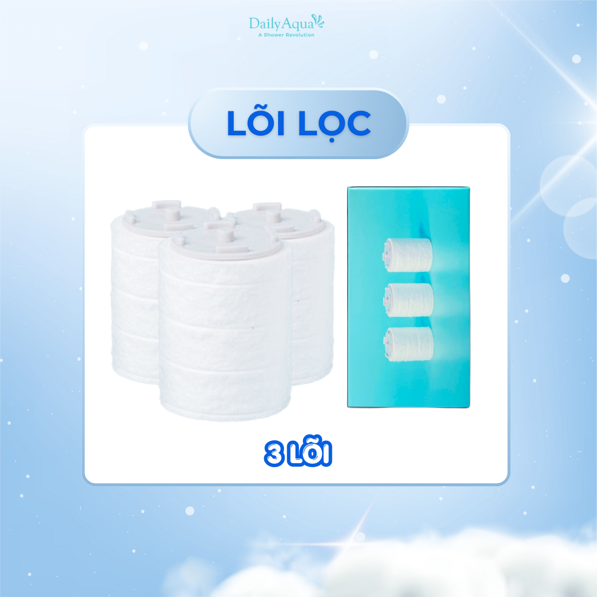 Combo Lõi Lọc Nước, Màng Lọc Thay Thế Cho Đầu Vòi Bồn Rửa Tay, Rửa Chén Daily Aqua - Loại Bỏ Vi Khuẩn