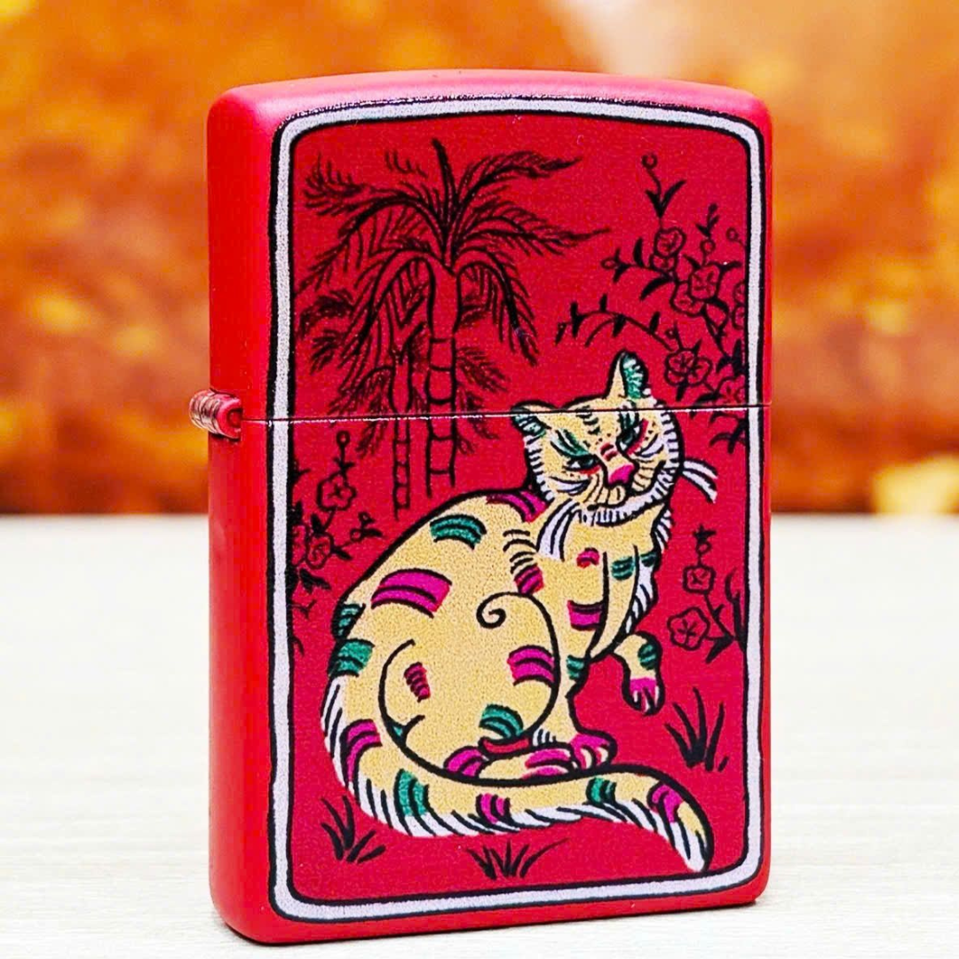 Bật lửa Zippo Year of the Cat - Phiên Bản 12 Con Giáp (Tuổi Mão) Thiết Kế Việt Nam, Sơn Tĩnh Điện Đỏ May Mắn Chính Hãng