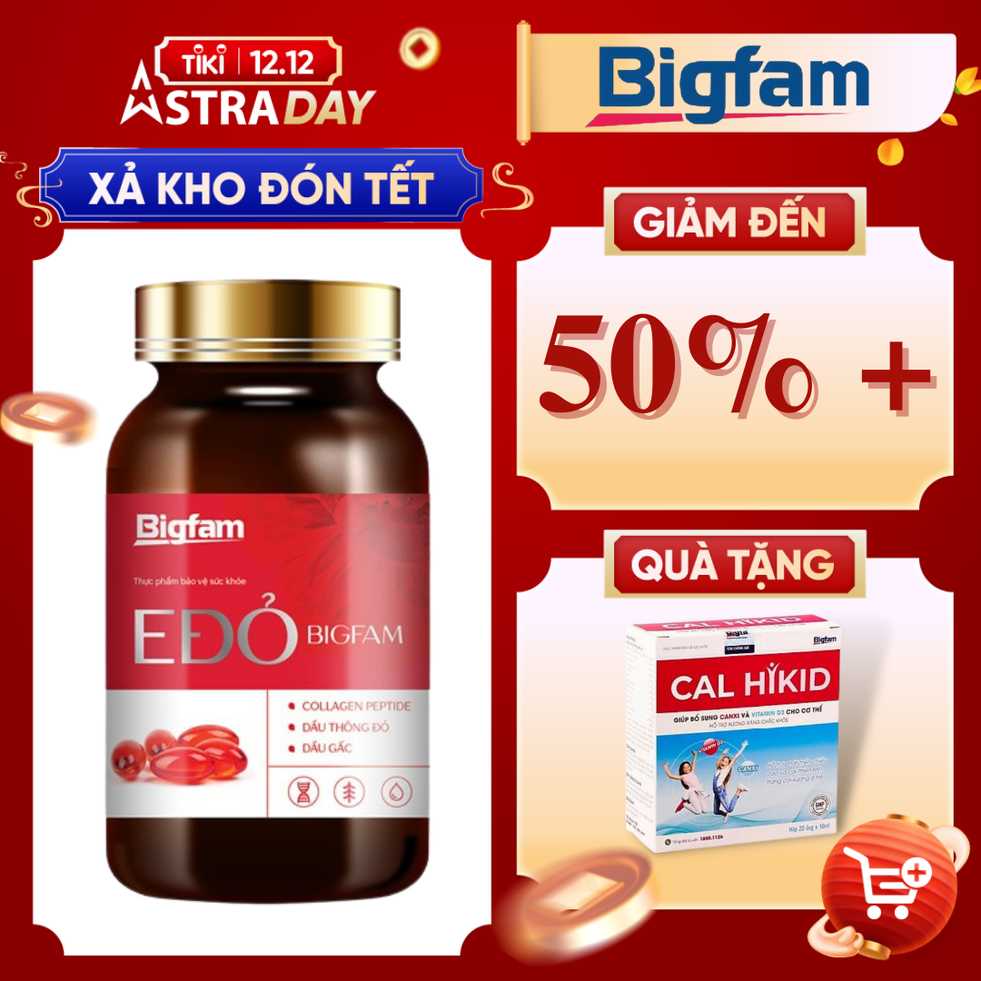 Thực phẩm bảo vệ sức khỏe E Đỏ Bigfam bổ sung Vitamin E hỗ trợ làm làm đều màu da, chống oxy hóa cho cơ thể (Hộp 30 viên)