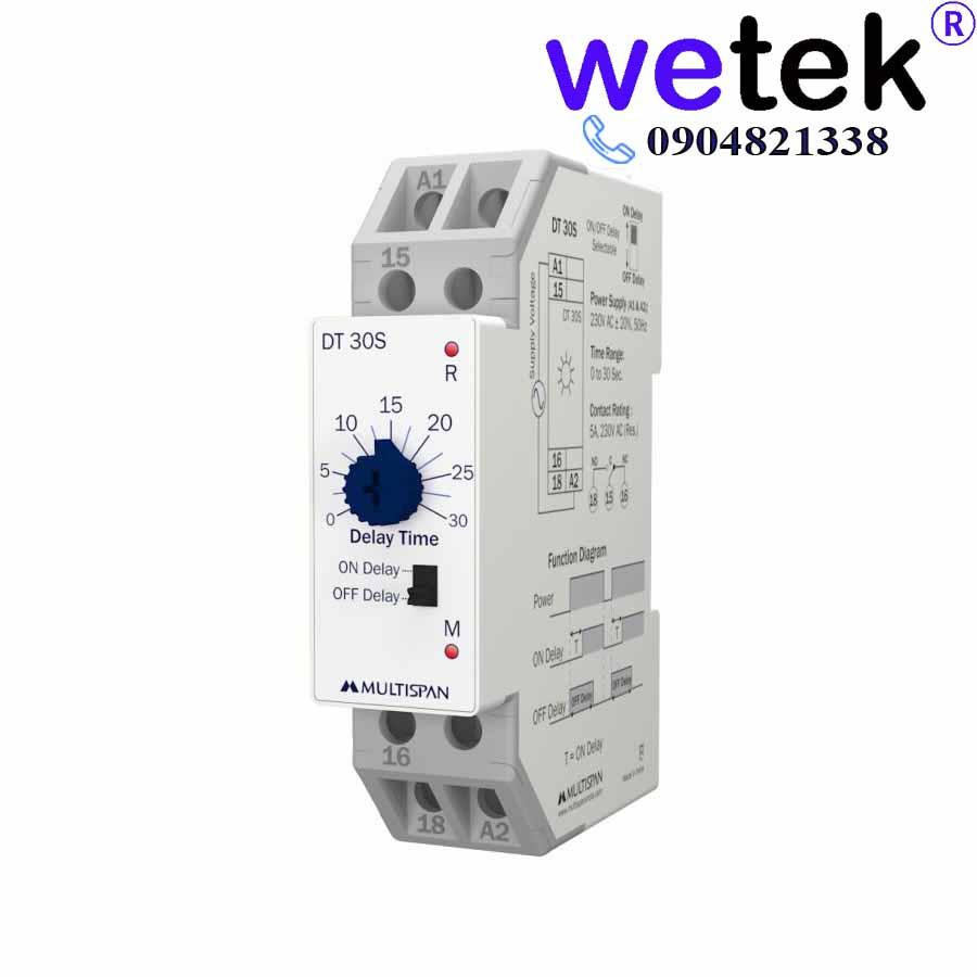 Rơ le thời gian Multispan DTA-30S DTA-60S đóng trễ mở trễ rẻ tốt on / off delay 30s 60s dùng cả nguồn 230Vac va 24Vdc