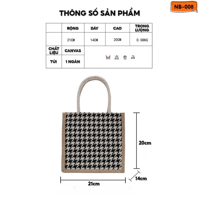 Túi Cói Đi Biển Có Quai Xách Phong Cách Vương Giả Nữ Tính Hoạ Tiết Caro Nhiều Màu Size 21x21cm NB-008