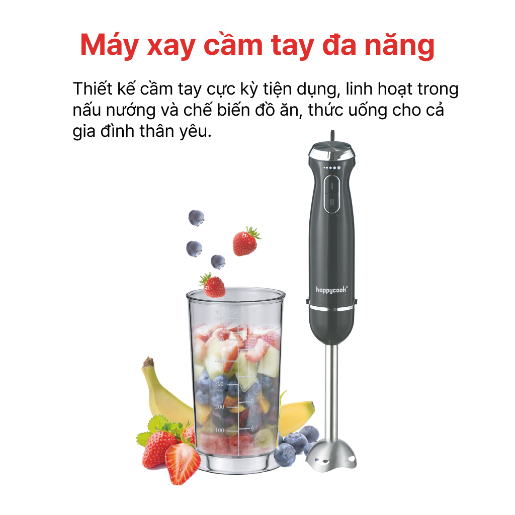 Máy xay sinh tố cầm tay đa năng HAPPYCOOK,  HHB-100PBW - Hàng Chính Hãng