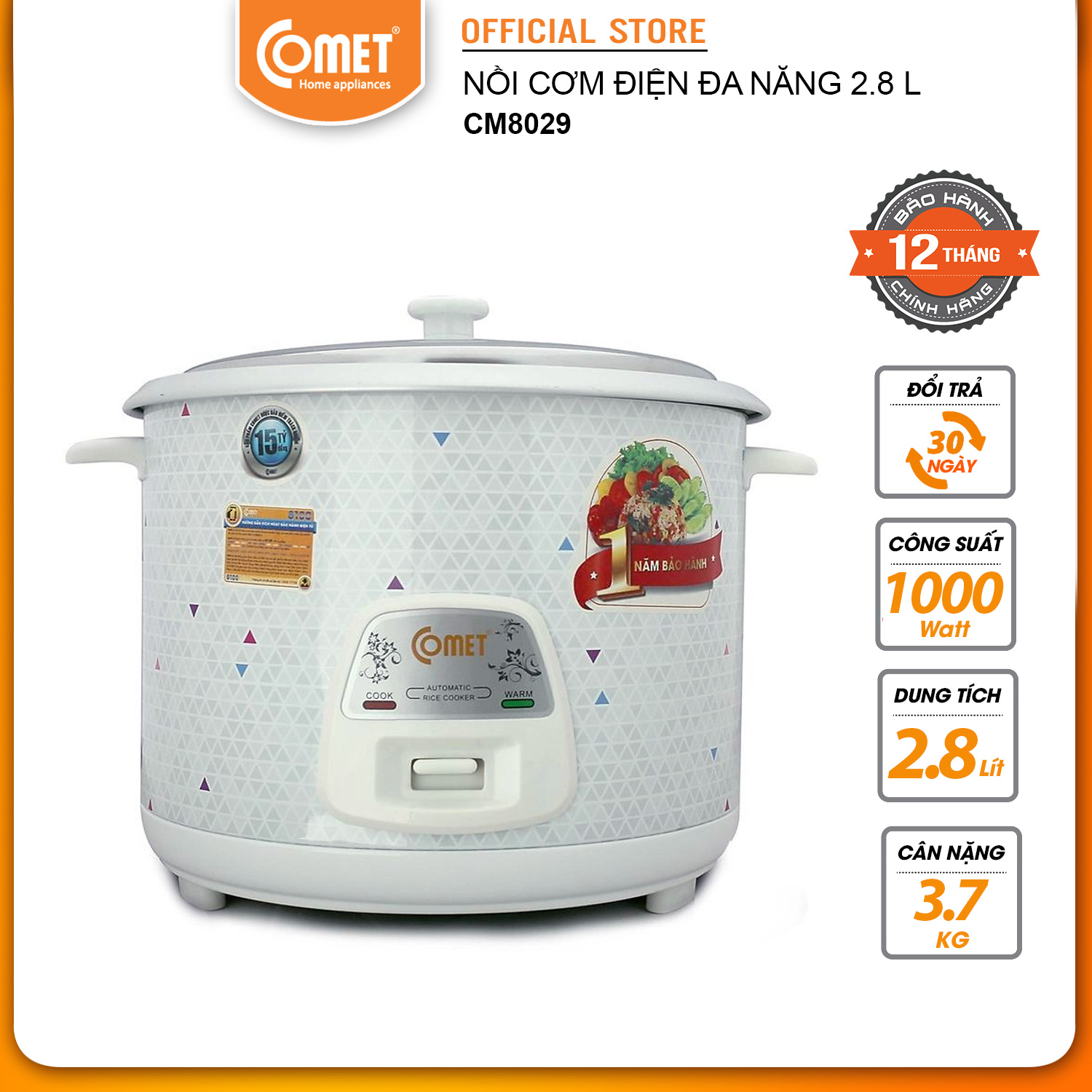 Nồi Cơm Điện Nắp Rời 2,8L COMET - CM8029 - Hàng Chính Hãng