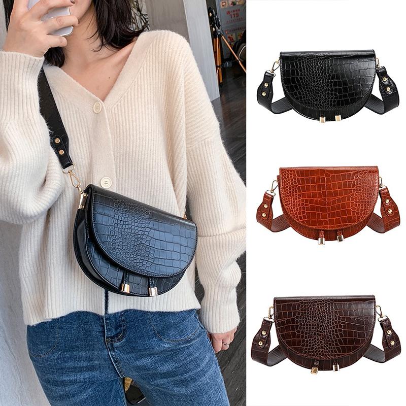 Đầm Họa Tiết Cá Sấu Yên Ngựa Túi Xách Đeo Vai Nữ, Chất Liệu Da PU Túi Bán Nguyệt Sứ Giả Túi Xách Thiết Kế Túi Sắc