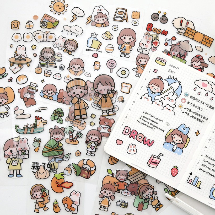 Set 10 tấm sticker dễ thương dán trang trí sổ tay, laptop, ốp điện thoại...