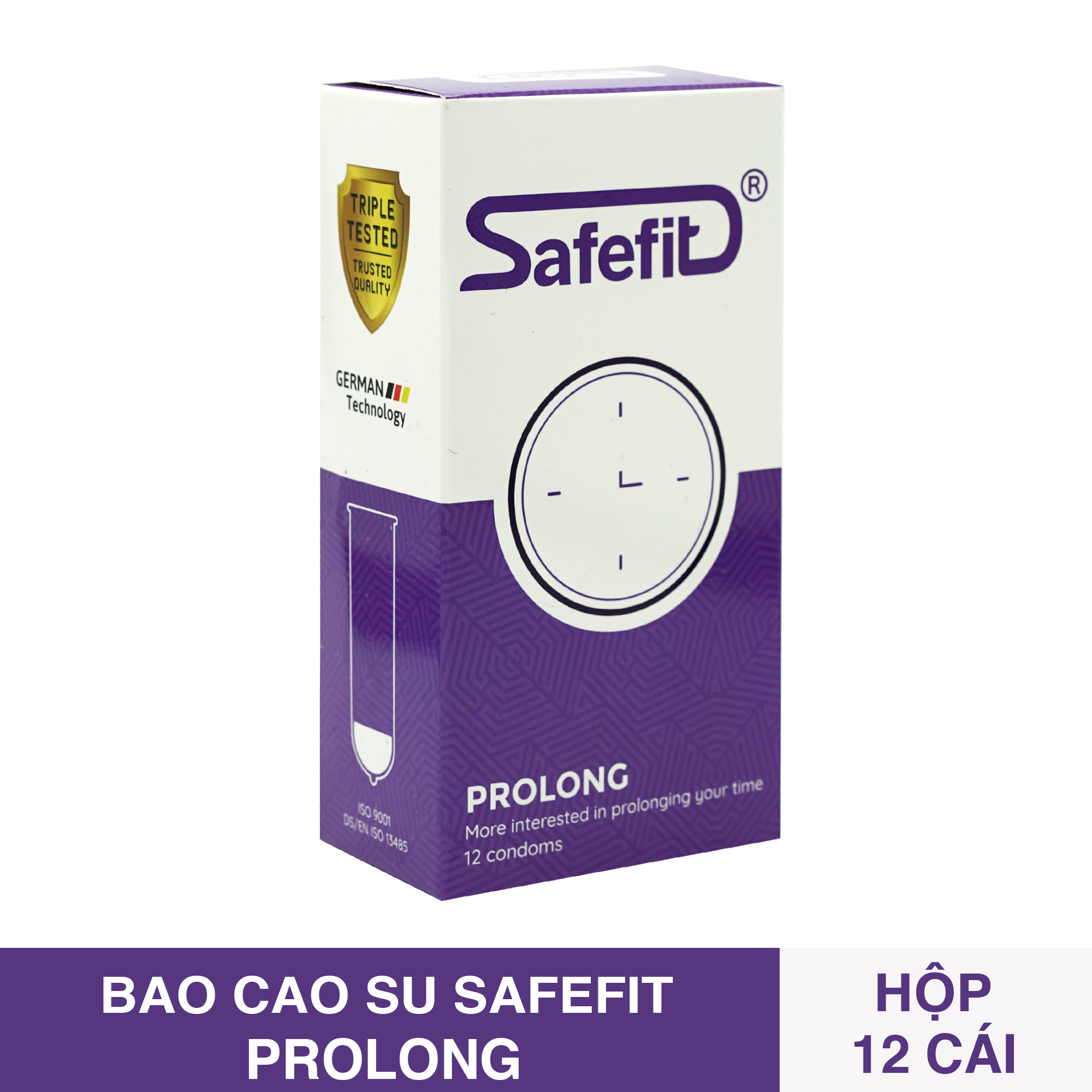 Hộp 12 cái Bao cao su Safefit Prolong Size nhỏ ôm sát - kéo dài thời gian