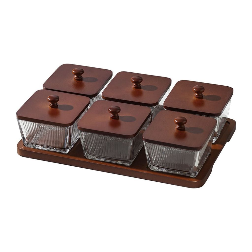 Hũ Đựng Mứt Tết 6 Ngăn Thuỷ Tinh Có Nắp - Khay Mứt Trái Tim - Kèm Khay Đựng Bánh Kẹo, Hoa Quả Trang Trí Ngày Tết Sang Trọng - HÀNG CHÍNH HÃNG MINIIN