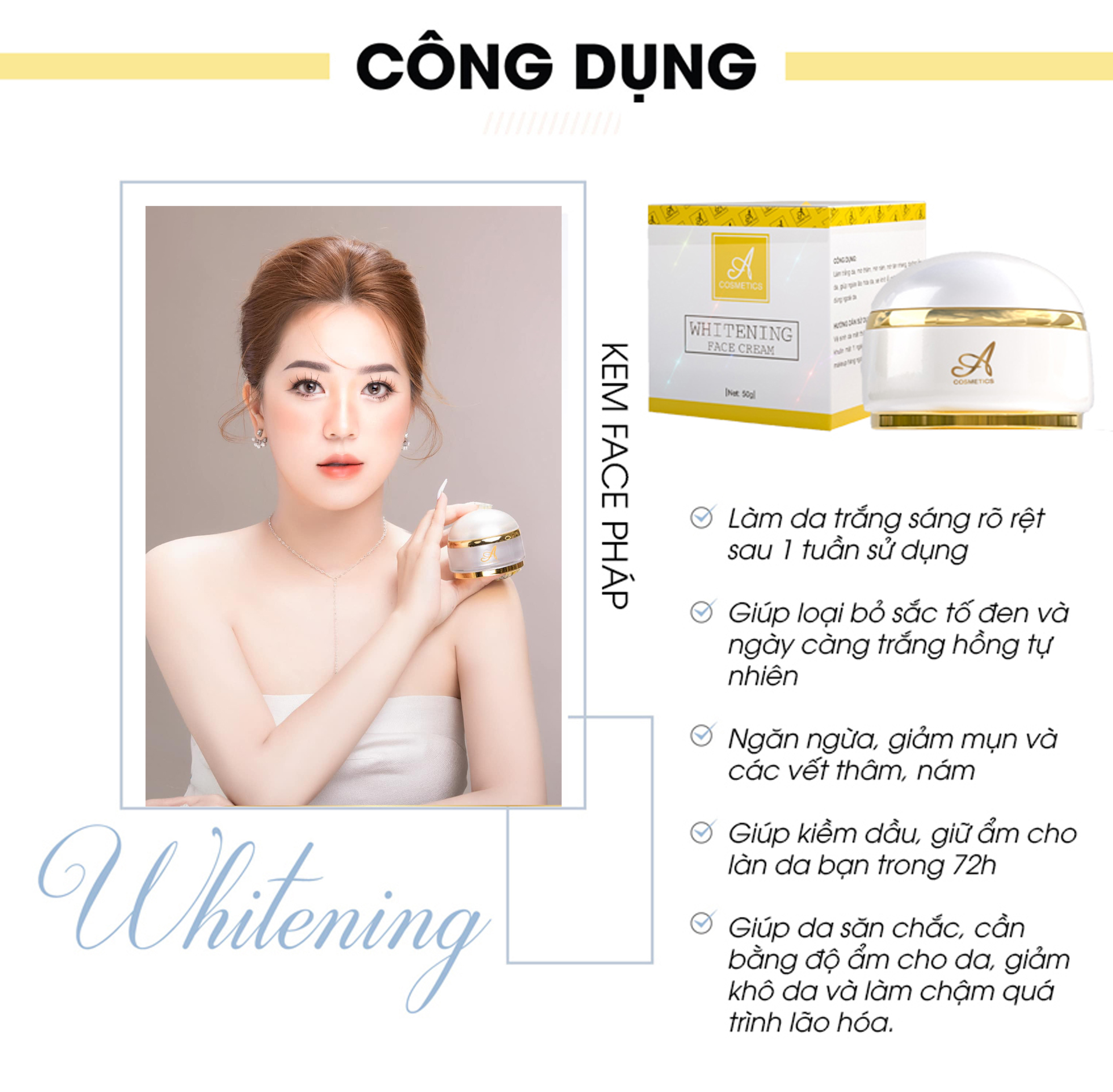 Kem Face Pháp Acosmetics - Kem dưỡng trắng da mặt - 20g - Giúp ngăn ngừa mụn, thâm nám tàn nhang,Hiệu quả chỉ sau 1 tuần