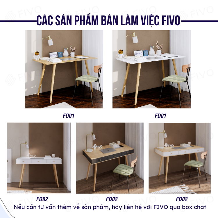 Bàn Làm Việc Gỗ FD02 FIVO Có Hộc Tủ, Dễ Dàng Lắp Ráp, Ngăn Kéo Rộng Rãi Đựng Đồ Kết Hợp Chân Gỗ Chắc Chắn (Mặt hộc đen)