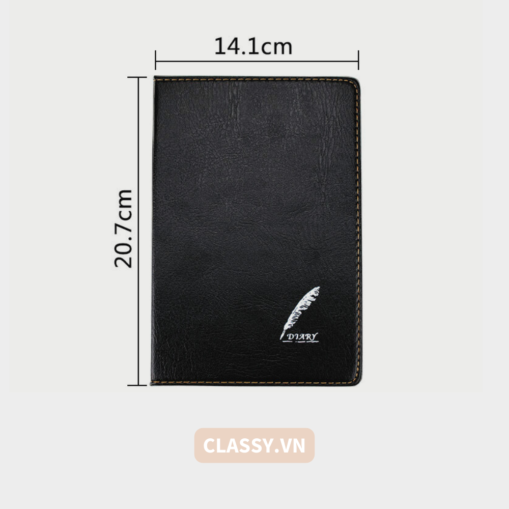 Sổ bìa da đen nhiều kích thước Classy Notebook ghi chép cuộc họp, lập kế hoạch kinh doanh- 224 trang bìa tối giản- PK1834