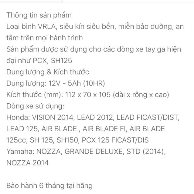 Ac quy sh mode 125 / bình ắc quy Honda sh mode chính hãng GS theo xe