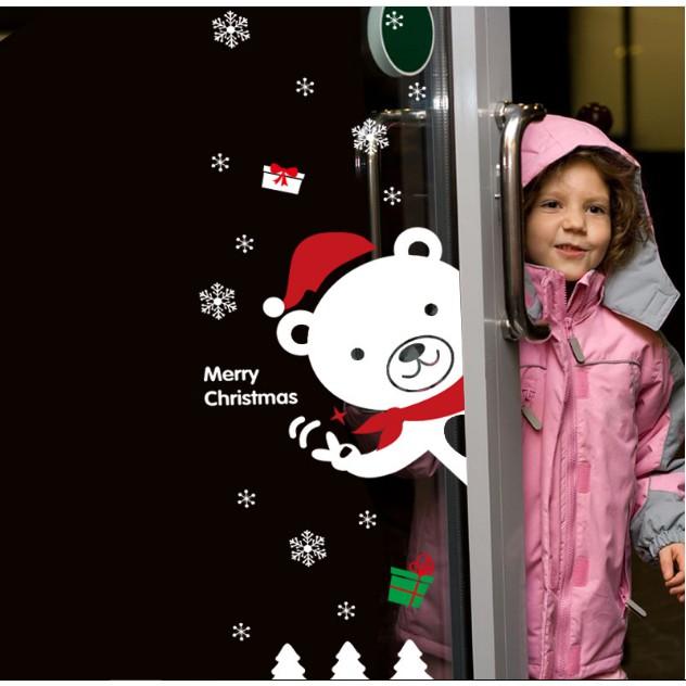 Decal trang trí Noel - Gấu Thỏ Trắng chào đón giáng sinh