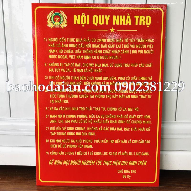 Biển báo nội quy nhà trọ fomex kích thước 30 x 45