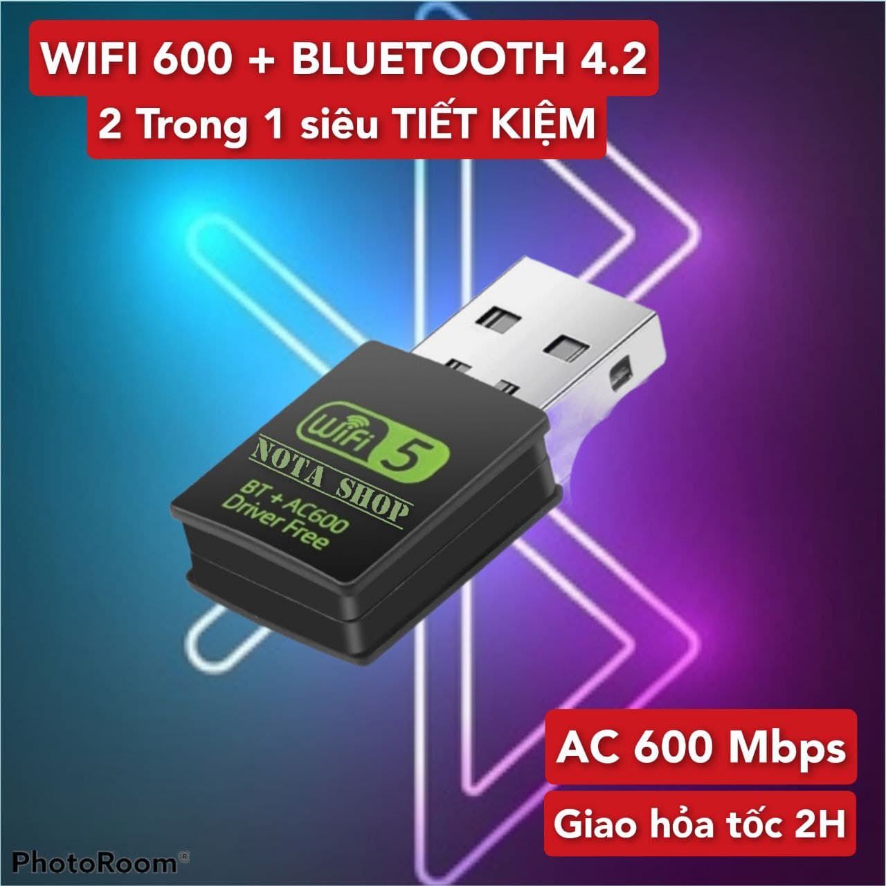 USB WiFi + BLUETOOTH 600Mbps 5G , đầu thu wifi cho pc laptop card mạng wifi bluetooth - Nota 600Mbps +Bluetooth 5.0