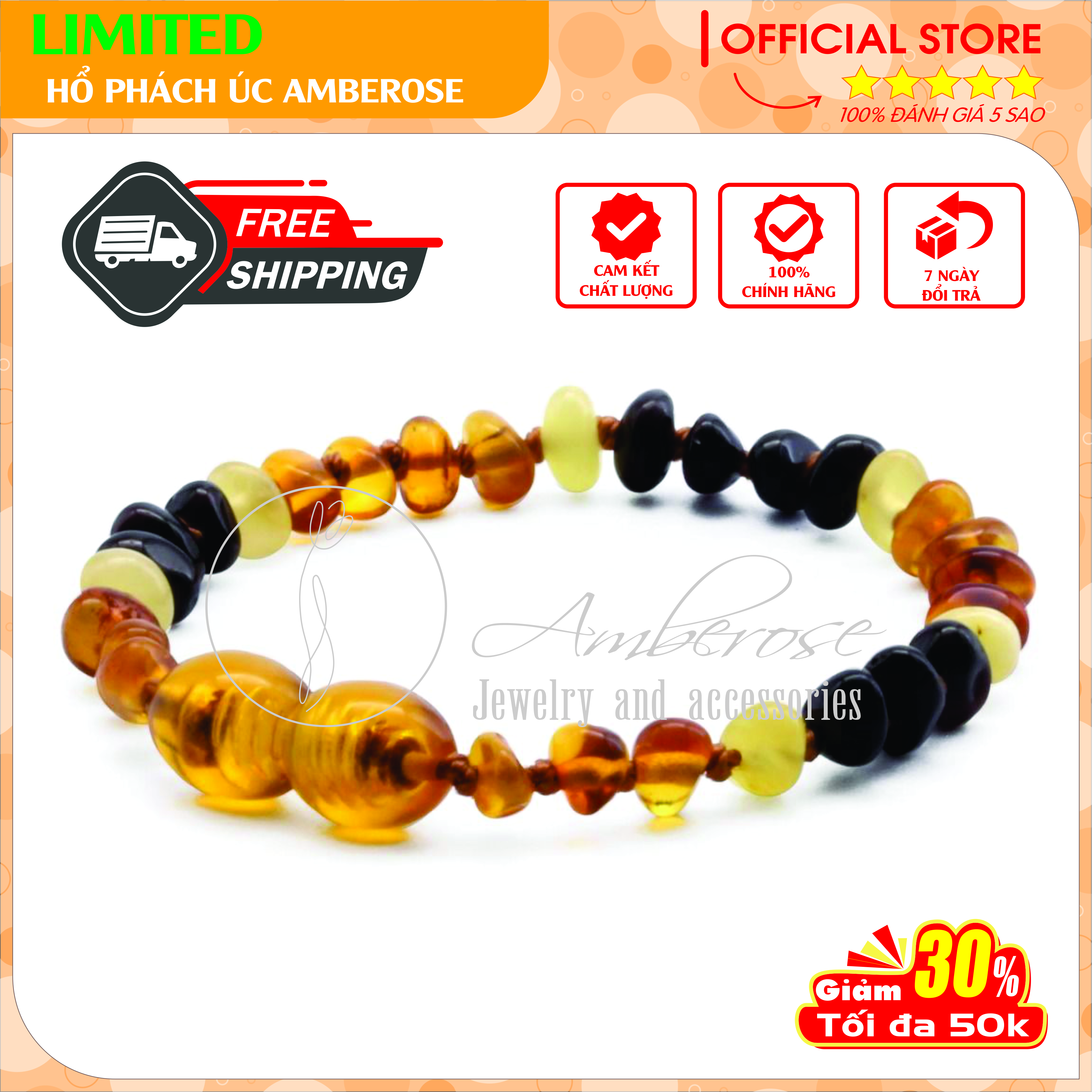 Bộ Vòng Hổ Phách Amber Úc Cho Bé 0 - 10 tuổi SABLMT9
