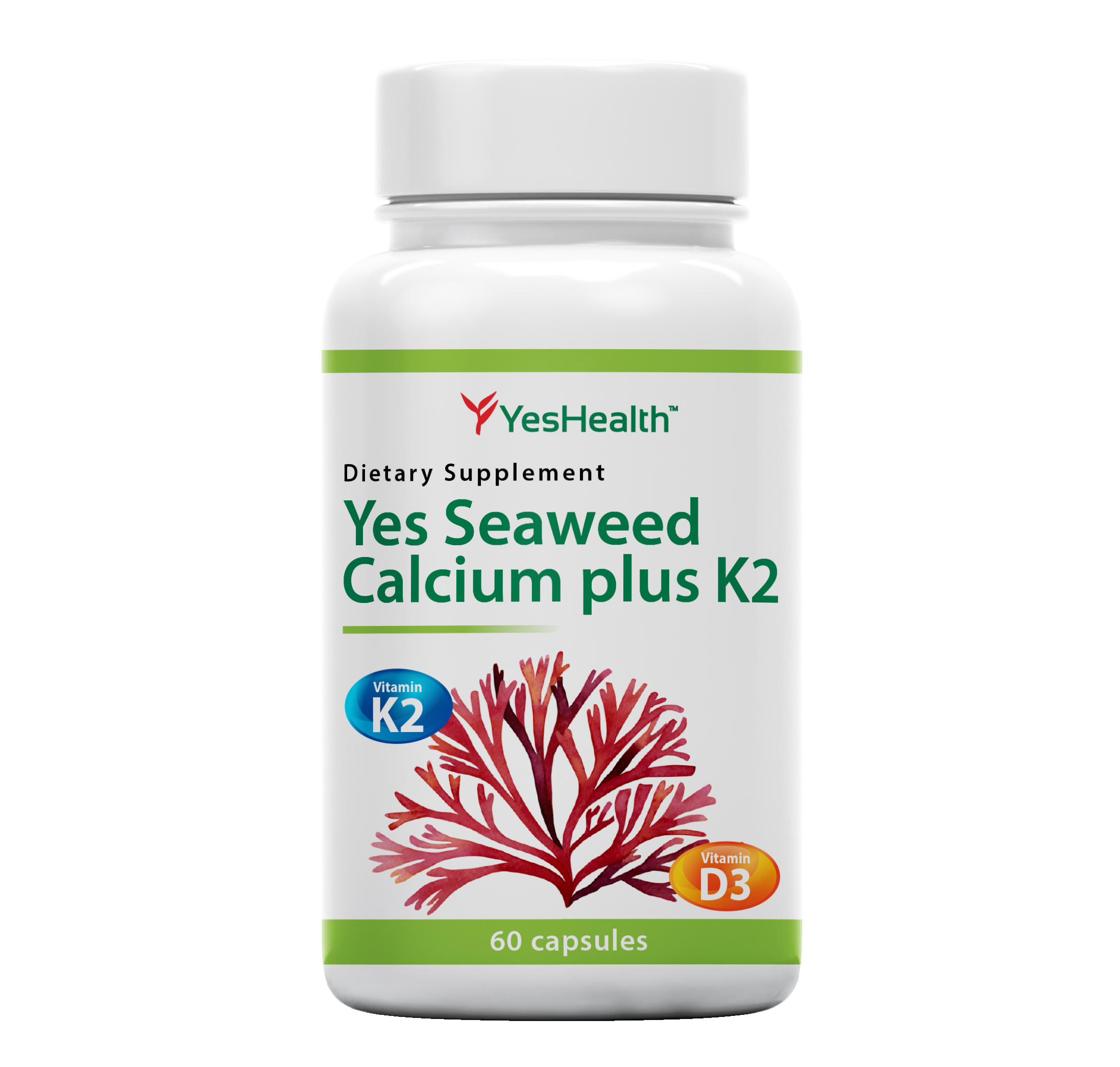 Thực phẩm bảo vệ sức khỏe Yes Health Yes Seaweed Calcium plus K2 - Viên uống bổ sung Canxi tảo biển đỏ, D3, K2, hỗ trợ xương và răng chắc khỏe