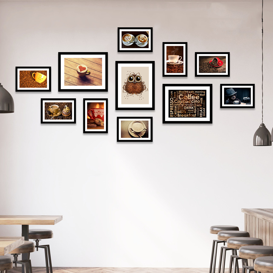 Bộ Khung Hình Treo Tường Trang Trí Quán Cafe Đẹp Và Chất Tặng Kèm bộ ảnh như hình mẫu, đinh treo tranh và sơ đồ treo - PGC255
