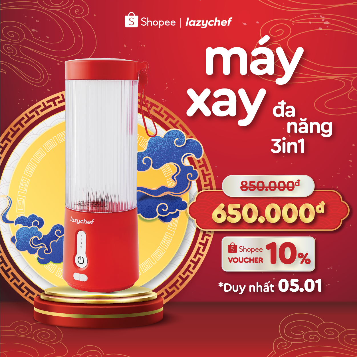 Máy Xay Cầm Tay 3IN1 Sạc Pin Tiện Lợi Lazychef - Máy Xay Đa Năng Sạc Điện, Máy Xay Sinh Tố Trái Cây, Máy Xay Cầm Tay, Hàng Chính Hãng