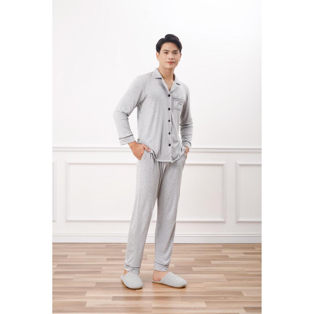 Bộ pyjamas nam dài tay vải bamboo tự nhiên cao cấp Chou's - màu ghi