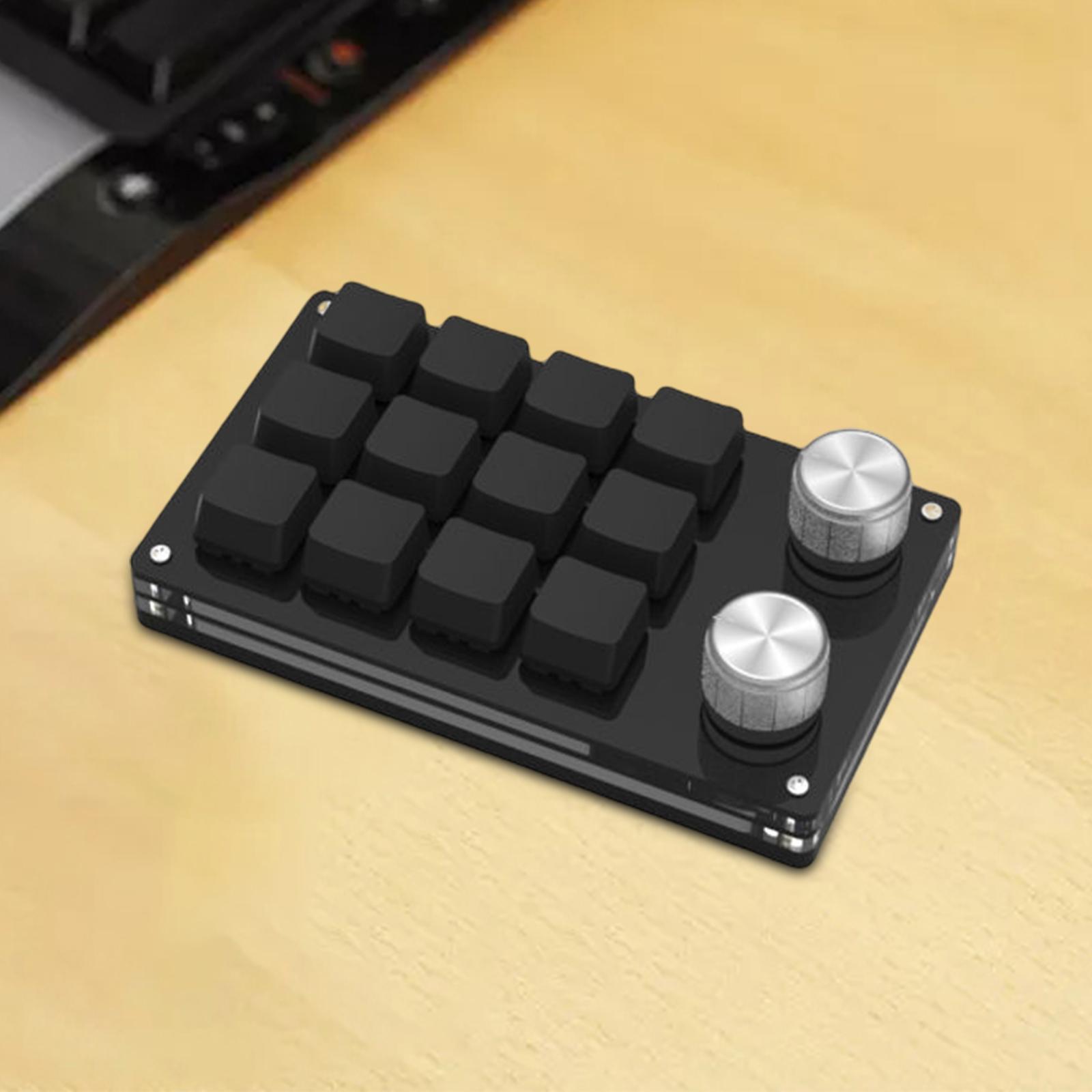 Portable Mini 12-Key Gaming Keyboard Programmable Custom Shortcuts with 2 Knobs Wired Mechanical Keyboard Keypad for PC Office Plug and Play