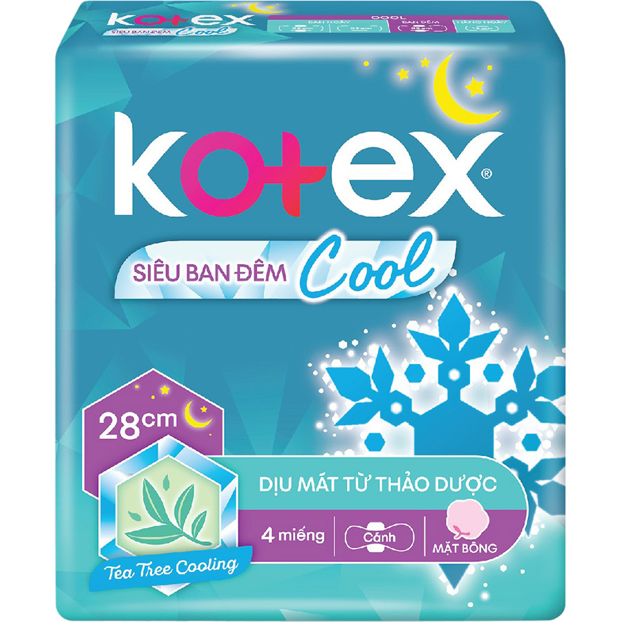 Combo 8 Băng Vệ Sinh Kotex Siêu Ban đêm Cool 28cm 4 miếng