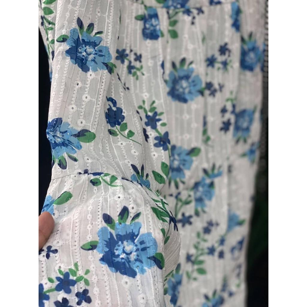 ĐẦM MAXI HOA NHÍ CAM XANH 2 DÂY XÒE DÀI VẢI KATE THÊU HOA TRẮNG NHÍ-hình thật cận vải