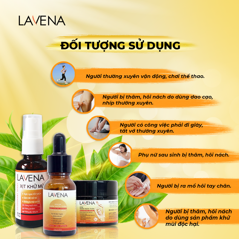 Combo Xịt Khử Mùi + Kem +  Serum Lavena Ngừa Thâm Dưỡng Trắng, Cải Thiện Hôi Nách