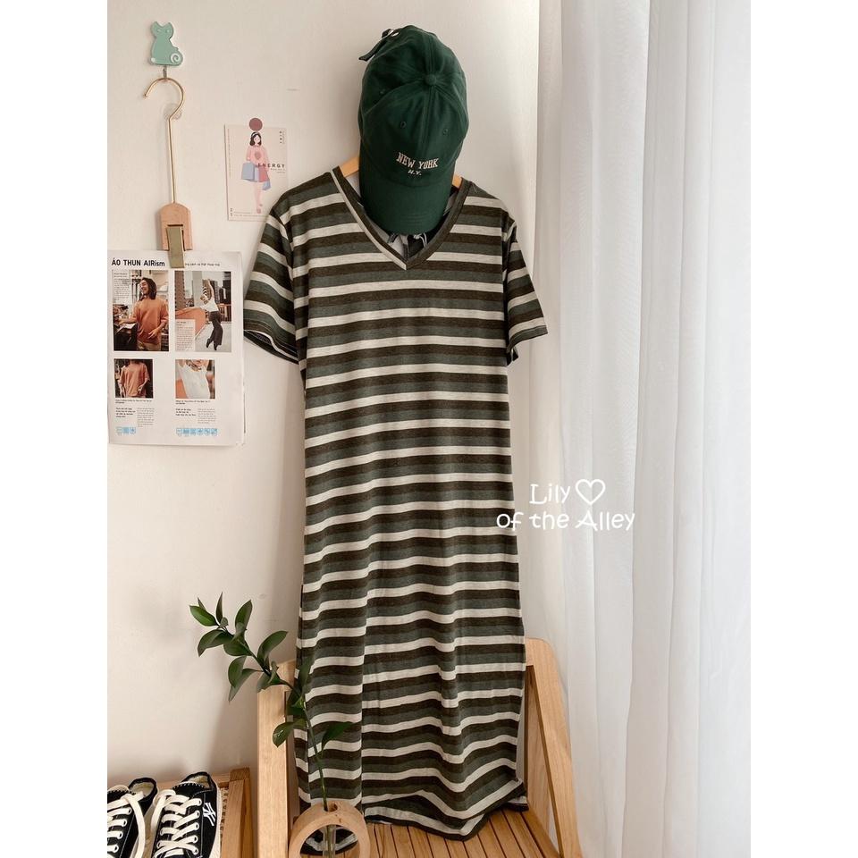 Váy maxi kẻ cộc tay