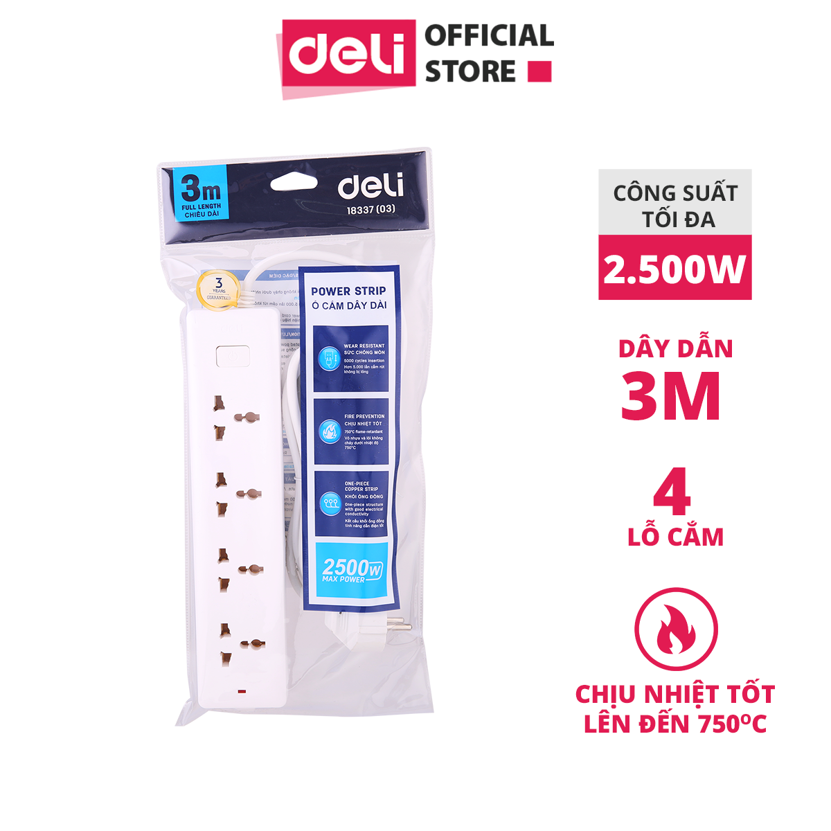 Ổ Cắm Điện 3M Deli - 1 Chiếc - E18337-03