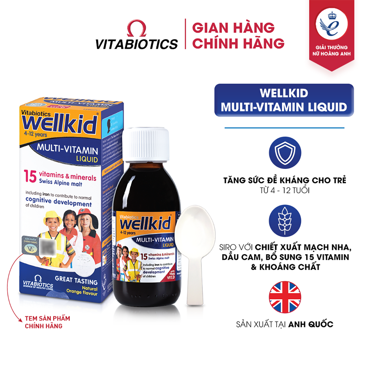 Combo 2 Siro Uống Cho Bé Vitabiotics WELLKID Multi-Vitamin Liquid Nâng Cao Đề Kháng, Hỗ Trợ Phát Triển Toàn Diện 150ml