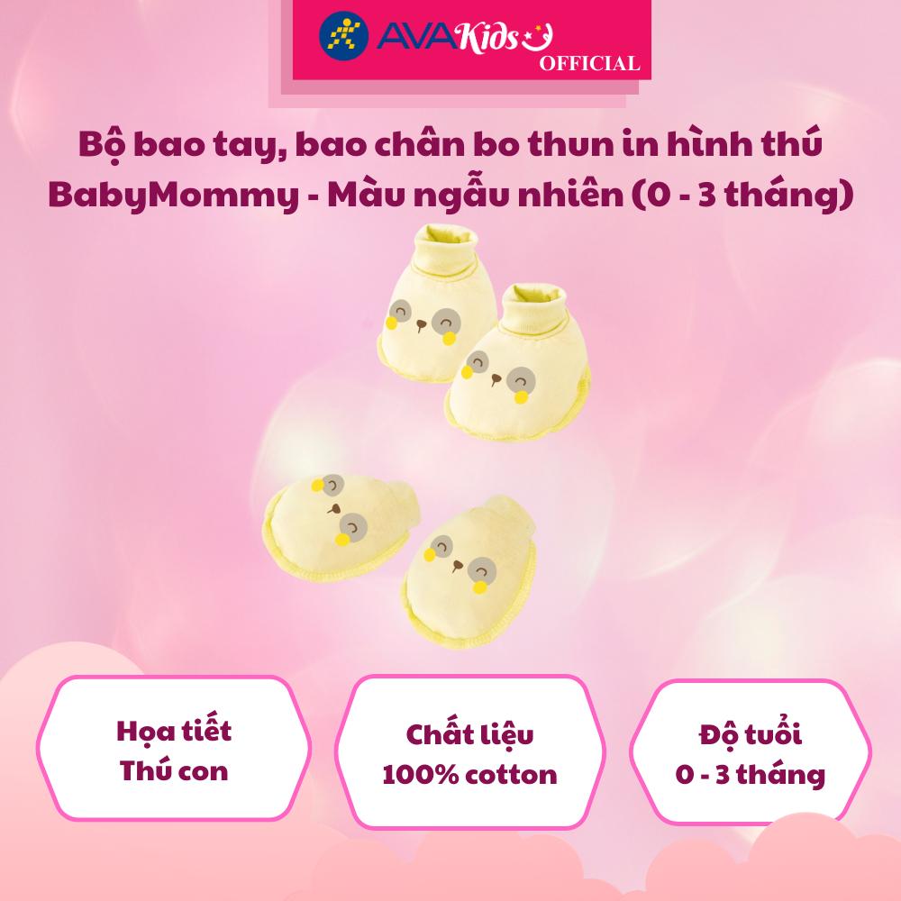 Bộ bao tay, bao chân bo thun in hình thú BabyMommy - Màu ngẫu nhiên (0 - 3 tháng)