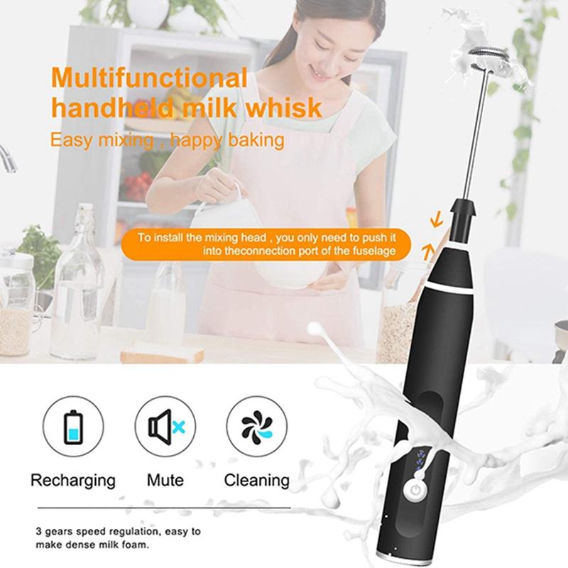 Bọt Sữa Cầm Tay, USB Sạc Máy Tạo Bọt Điện Đánh 3 Bánh Răng Điều Chỉnh Uống Mixer Mini Sữa Sữa Rửa Mặt Foamer